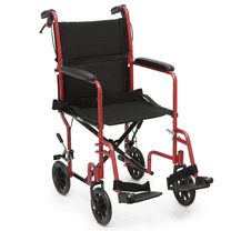monicare *FDA APPROVED* Transport Wheelchair with Flip Back Backrest & Swing-Away Footrests, Folding Transport Chair with Hand Brake, 250lbs Weight Capacity, Red