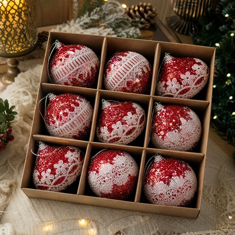 Christmas Ornaments Set 3.15 Inch assorted Bauble Box Set 9 Pcs Festive ...
