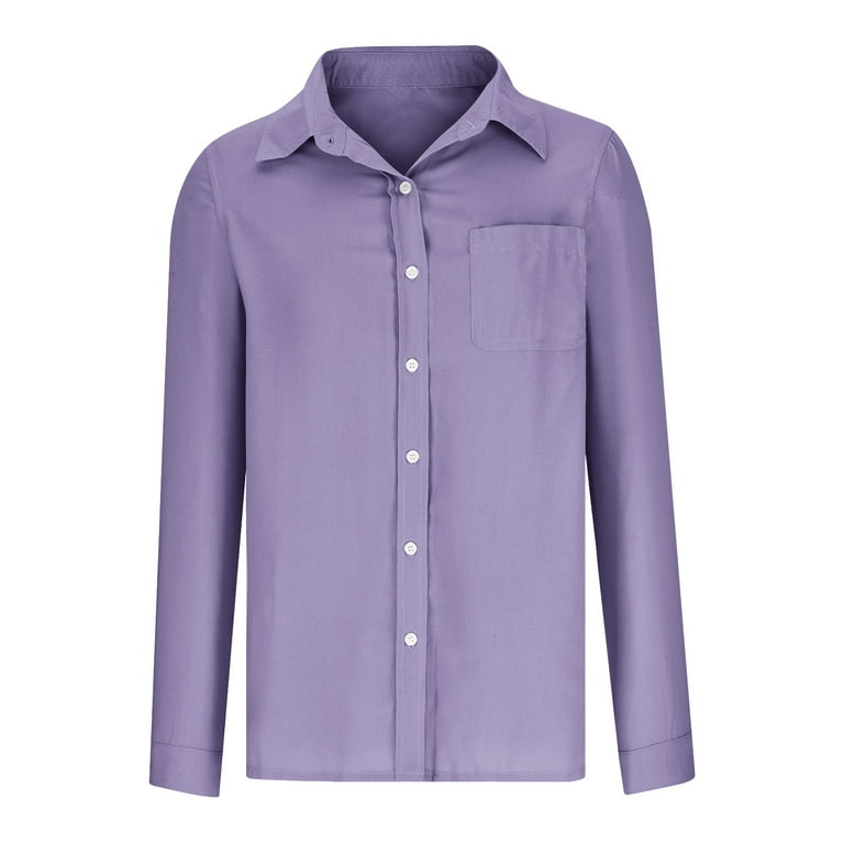 YYDGH Womens Cotton Linen Button Down Shirt 2023 Casual Long Sleeve Solid  Color Shirts Loose Work Tops with Pockets Purple XXL 