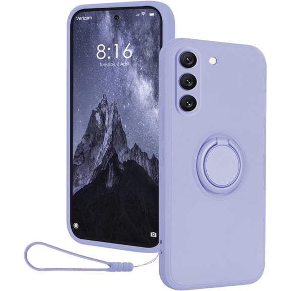 Case for Samsung Galaxy S24 Plus（2024 Released）, Silicone Case with Ring 360°rotatable Kickstand Support Magnetic Car Mount，Protective Cover with Strap Lanyard (Lavender)