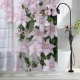 thumbnail image 2 of Pink White Flowers Fabric Shower Curtain Brick Wall Grain Washable Shower Curtains for Bathroom, Waterproof Bath Curtain with Hooks Home Decor 72x72in, 2 of 8
