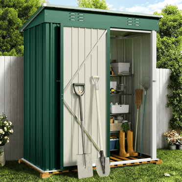 5 x 3ft. Metal Garden Outdoor Storage Shed Air Vent and Single Lockable Door for Garden & Backyard, Green