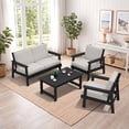 thumbnail image 7 of SERWALL 5 Pieces Outdoor HDPE Patio Furniture Sets, Conversation Sets with Cushions, 2 Armchairs & 1 Loveseat & 1 Coffee Table for Poolside, Balcony, Porch & Backyard, Black / Khaki, 7 of 7