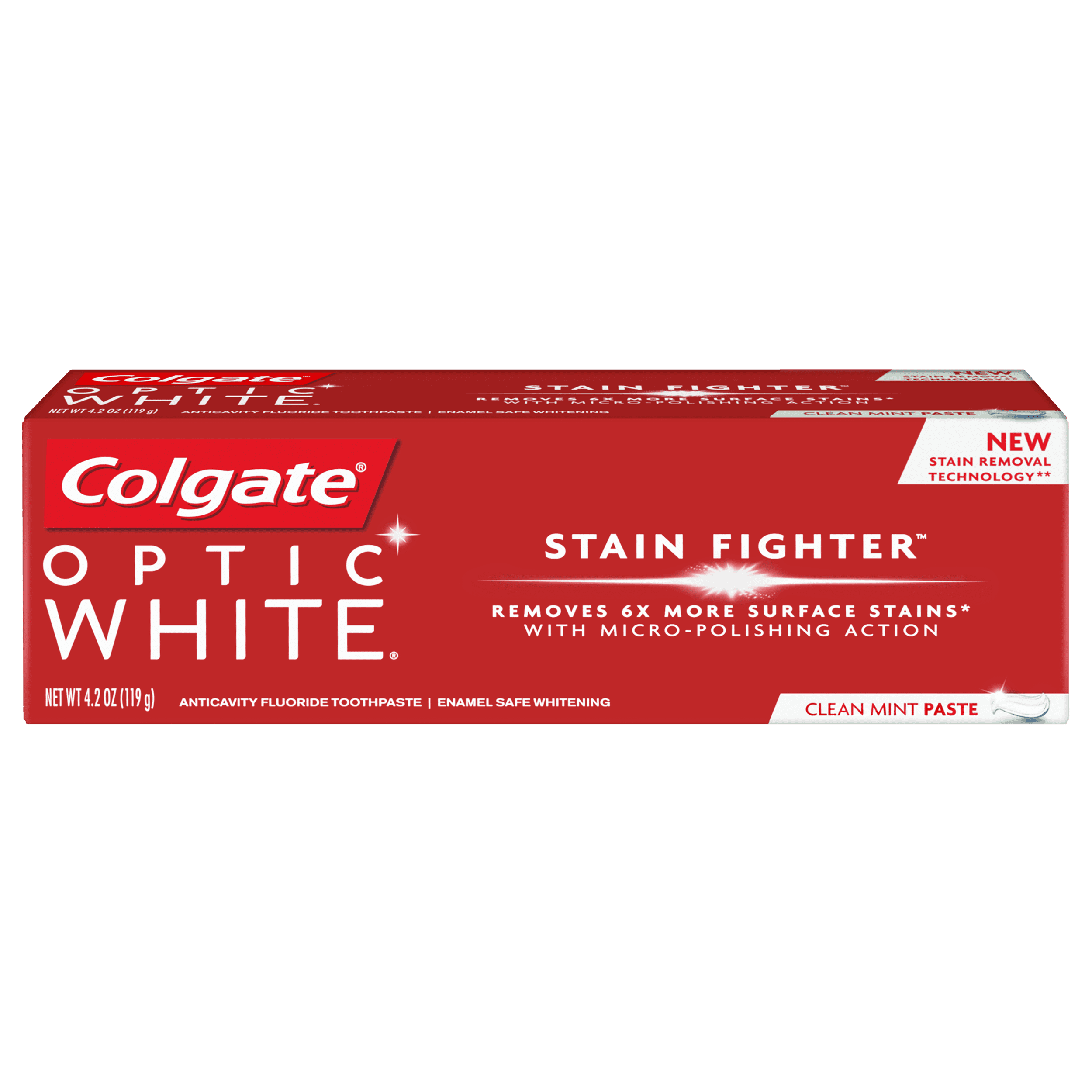 Colgate Optic White Stain Fighter Teeth Whitening Toothpaste, Clean Mint Paste - 4.2 ounce