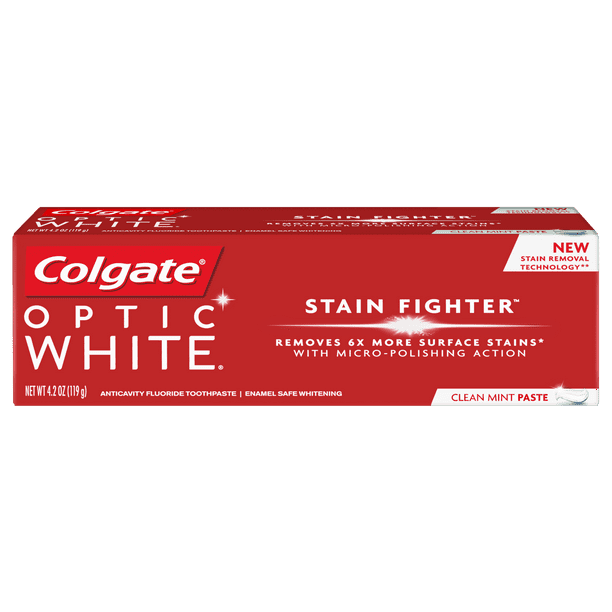 Colgate Optic White Stain Fighter Teeth Whitening Toothpaste, Clean