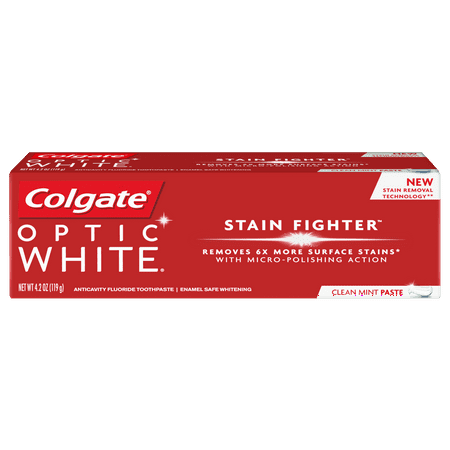 Colgate Optic White Stain Fighter Whitening Toothpaste, Clean Mint - 4.2