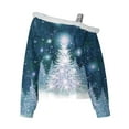thumbnail image 4 of IROINNID Blouse for Women One-Shoulder Sexy Christmas Printed Plush Long Sleeve Pullover Shirt Casual Warm Tops Discount,Blue, 4 of 5