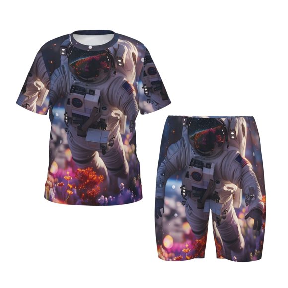 Balery Astronaut In Cosmic Garden Conjunto de Pijama Infantil de Manga Corta con Estampado – Ropa de Dormir de Algodón Suave-Medium