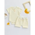 thumbnail image 4 of Hirigin Newborn Baby Boy Waffle Outfit Set Button Short Sleeve Romper Bodysuit Shorts 0 3 6 9 12 Months Soft Summer Clothes Set, 4 of 8