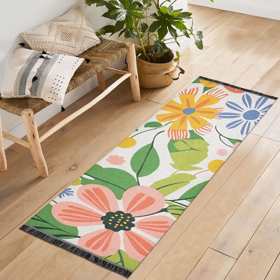 Yayeee Runner Rug for Bedroom 2'x6' Machine Washable Hallway Non Slip Mat, Retro Pink Floral
