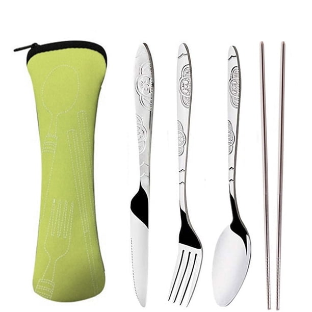 XmhyTop Juego de cubiertos de viaje de acero inoxidable portátil para llevar a cualquier parte, amarillo y verde