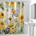 thumbnail image 4 of Sunflower Fabric Shower Curtain Wooden Plank Yellow Floral Bee Washable Shower Curtains for Bathroom, Waterproof Bath Curtain with Hooks Home Decor 72x72in, 4 of 8
