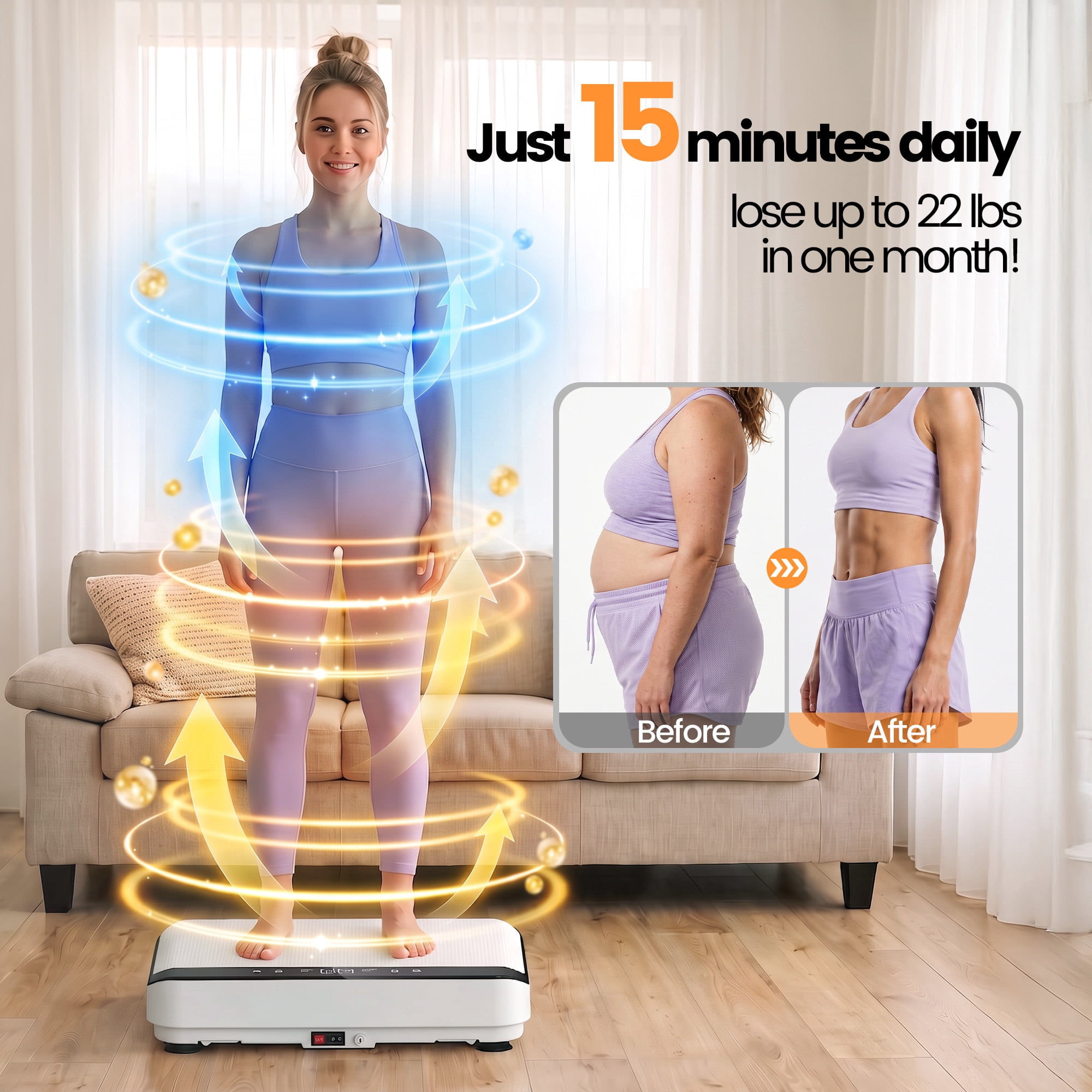 Vibration Plate Machine for Home Fitness & Whole Body Workout, Vibrating Plate for Lymphatic Drainage, 440 Lbs Exercise Machine, Vibration Fitness Platform with Remote Control, White