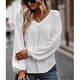 thumbnail image 2 of Camisa blanca holgada con bolsillo en el pecho para el trabajo y las vacaciones, talla S, cuello en V, manga larga, para mujer, 2 of 8