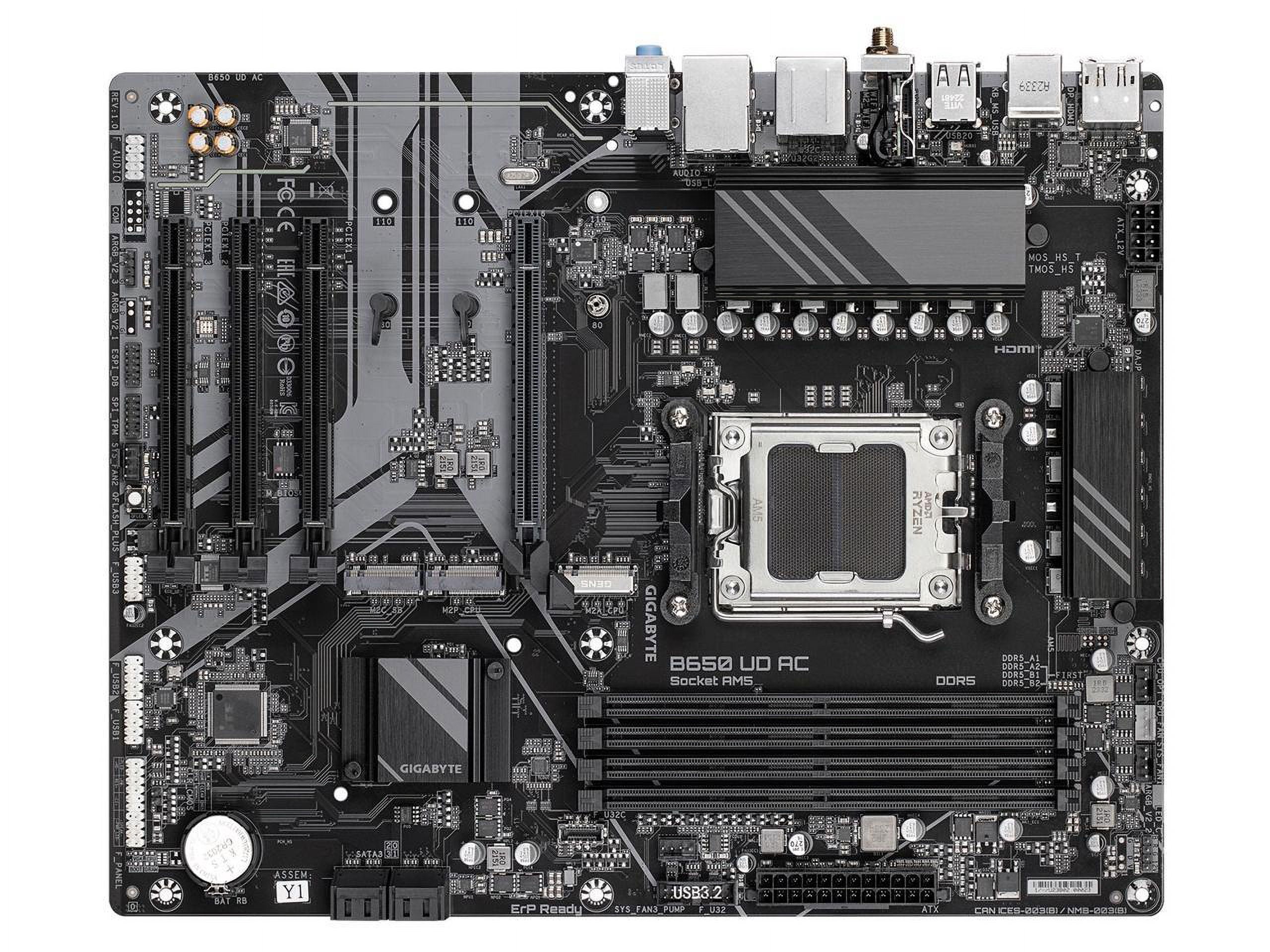 GIGABYTE B650 UD AC (rev. 1.0) AM5 LGA 1718 AMD B650 ATX Motherboard with 5-Year Warranty, DDR5, PCIe 4.0 M.2, PCIe 4.0, USB 3.2 Gen2x2 Type-C, GbE LAN