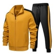 thumbnail image 2 of Stamzod Sweatsuits for Men Fashion Patchwork Stand Collar Long Sleeve Jackets and Jogging Pants Casual Oversized Track Suits Mens Yellow-3 XXXXL, 2 of 3