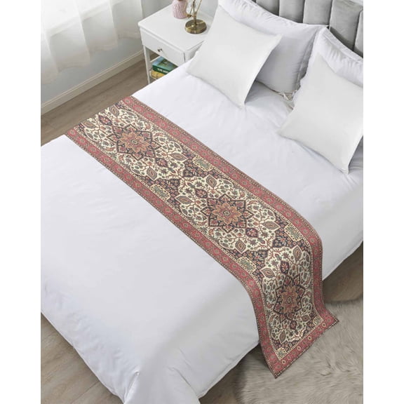 Bed Runner for Cal.King Size, Farmhouse Boho Decorative Scarf Throws for Foot of Bed, Aztec Southwest Tribal Abstract Floral Luxury Bedding Protector Slipcover Bedrunners for Hotel, 102 x 20 Inch