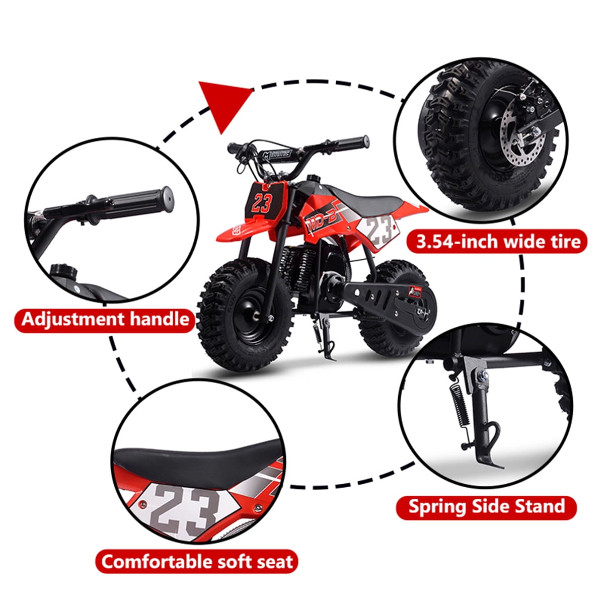 TOXOZERS Gas Dirt Bike, Mini Bike with 13 Inch Knobby Tires,25mph,Supports up to 175 lbs,Red