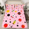 thumbnail image 2 of Homewish Red Black Planet Twin Sheet Sets,Cartoon Astronaut Rocket Twin Fitted Sheet,Kawaii Stars Print Flat Sheet For Boys Girls,Breathable Home Decor,3-Piece, 2 of 7