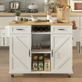 thumbnail image 5 of 51.5'' Rolling Kitchen Island with Storage Cabinet & Drawers, Drop Leaf Kitchen Cart, Farmhouse Portable Mobile Islands on Wheels, Large Butcher Block Table with Tower/ Spice and Wine Rack, White, 5 of 9