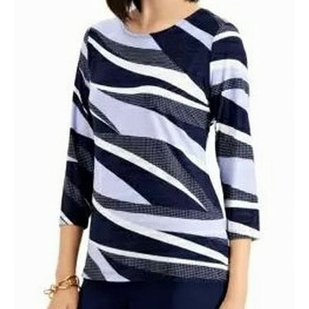 JM Collection Women's Abstract Print Top Navy Size X-Large