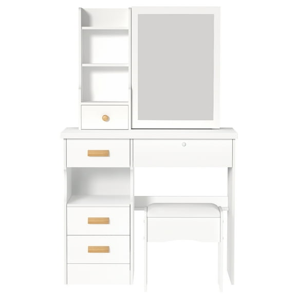 Vanity Desk with Sliding Mirror | 5 Drawers & Hidden Shelves | Bedroom Makeup Dressing Table