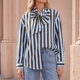 thumbnail image 6 of Womens Striped Button Down Shirts Bow Tie Neck Long Sleeve Tops, S, 6 of 6