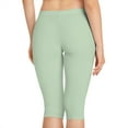 thumbnail image 2 of Mint Green Women's Capri Leggings - Tea Creen Lightweight Poly-Span Casual Solid Color Print Activewear 9, 2 of 8