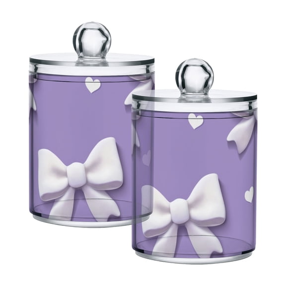 3d Bows Hearts Purple Background Valentine Translucent Plastic Cans Storage Canisters with Lid Set of 2