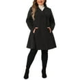 thumbnail image 3 of Agnes Orinda Women's Plus Size Coats Notch Lapel Double Breasted Winter Pea Coat Trench Coat 1X Black, 3 of 7