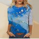 thumbnail image 1 of ICHUANYI Clearance Women's Fashion Printed T-shirt 3/4 Sleeves Blouse Round Neck Casual Tops(Blue, L) ICHUANYI WER2023081109991, 1 of 4