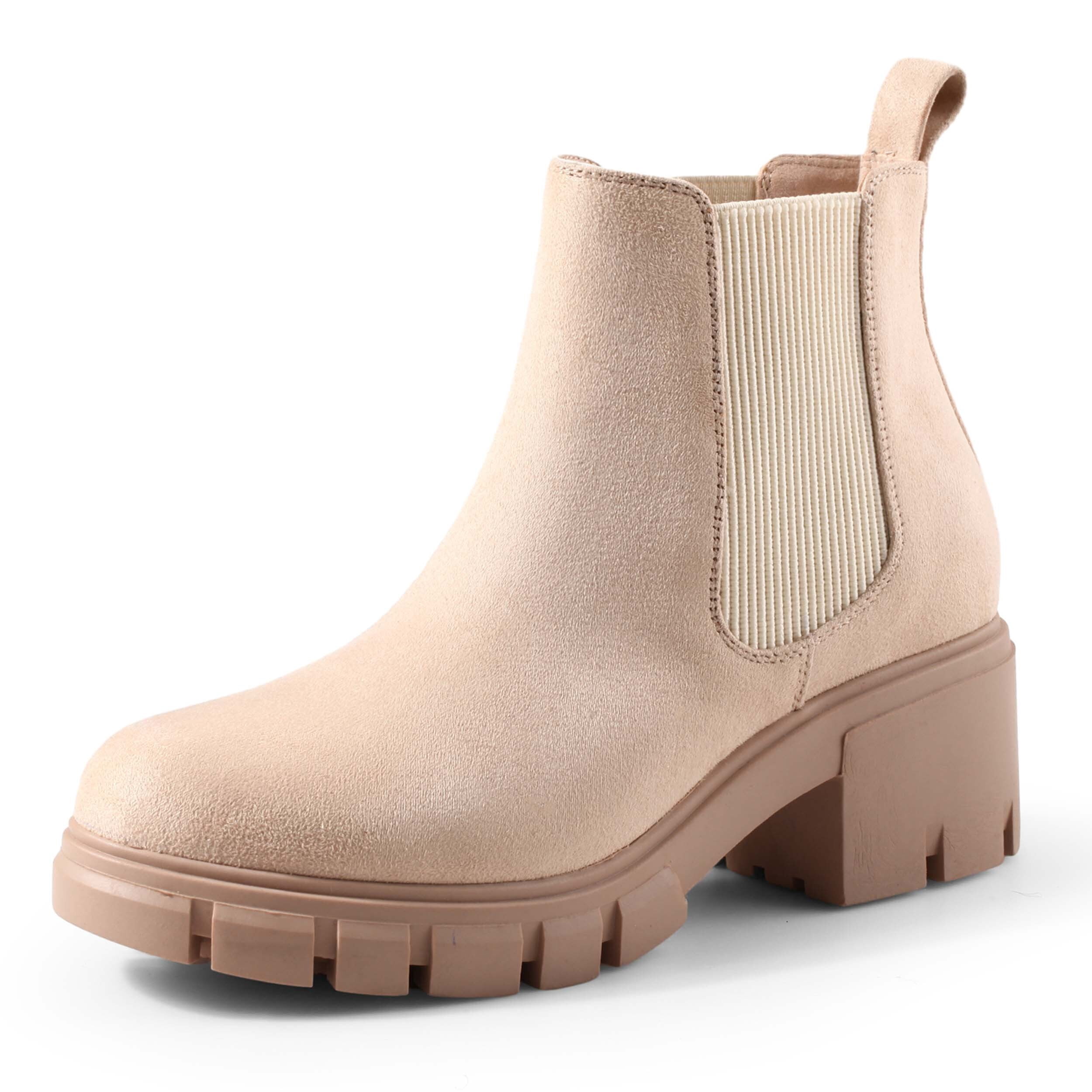 TRULAND Women's Leather Chelsea Boots - Slip On Ankle Booties Low Heel