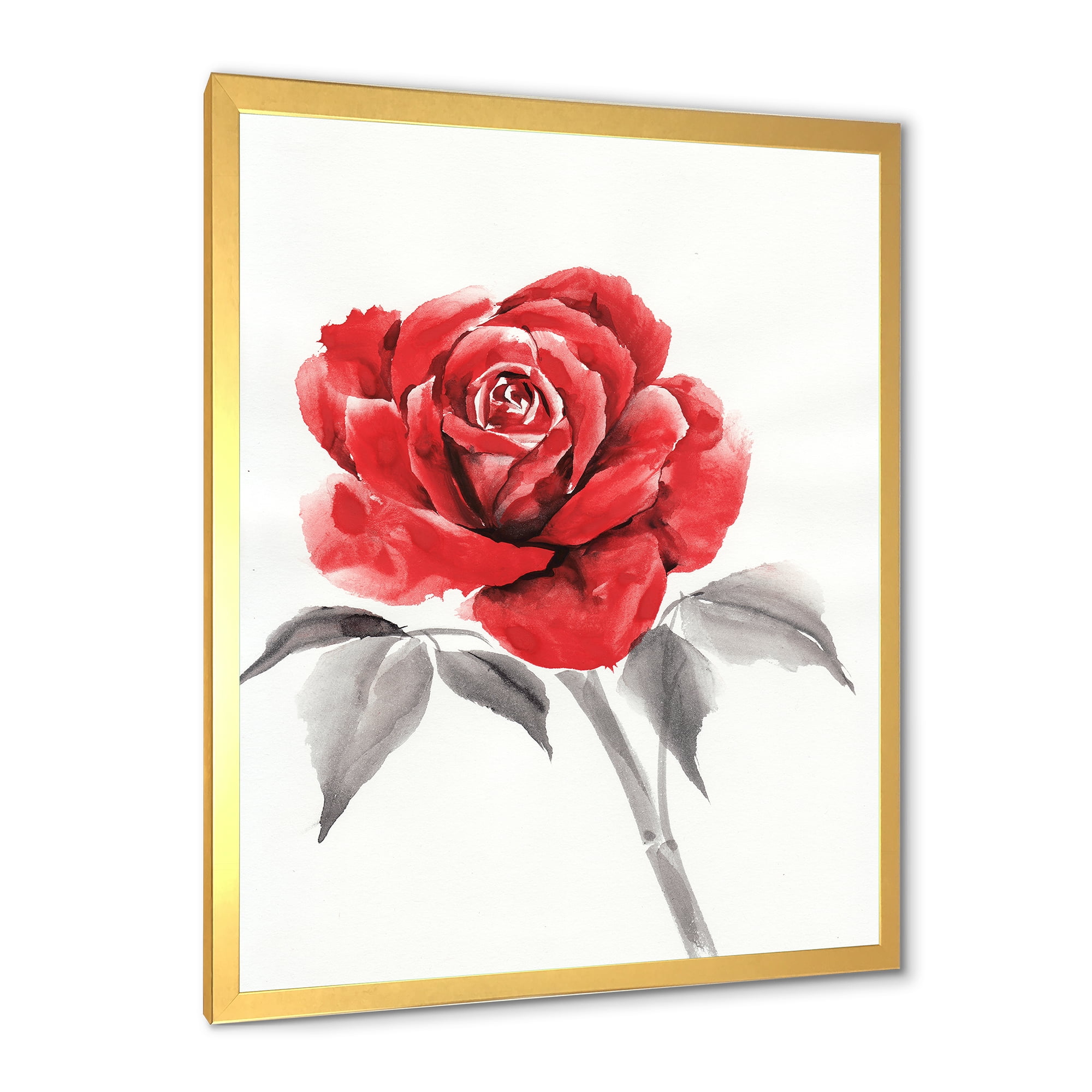 Designart 'Ancient Red Rose Flower I' Traditional Framed Art Print