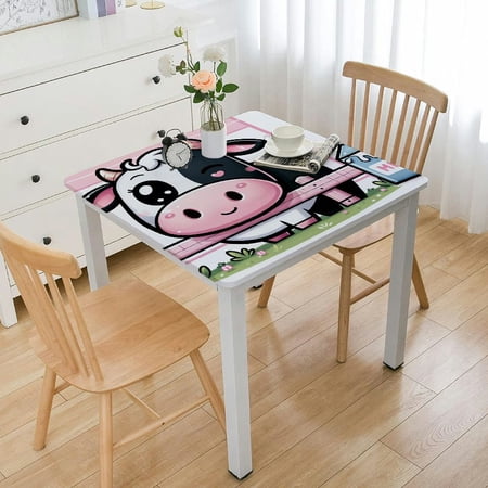 HAOXIT Tablecloth Decorations Farm Animal Table Cover Pink Print Table Cloths for Farmhouse Girls Happy Supplies White