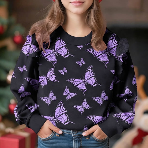 Vestido de verano para niña con estampado de flores de Pascua, manga corta, bolsillos con volantes y cuello redondo, top de poliéster