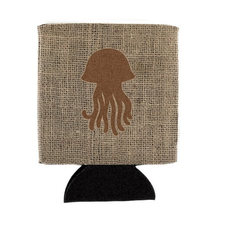 

Carolines Treasures BB1091-BL-BN-CC Jellyfish Burlap and Brown BB1091 Can or Bottle Hugger Can Hugger multicolor