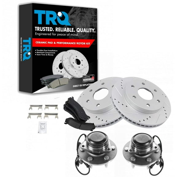 TRQ Front Performance Drilled Slotted Brake Rotor, Ceramic Pad & Wheel Bearing Kit