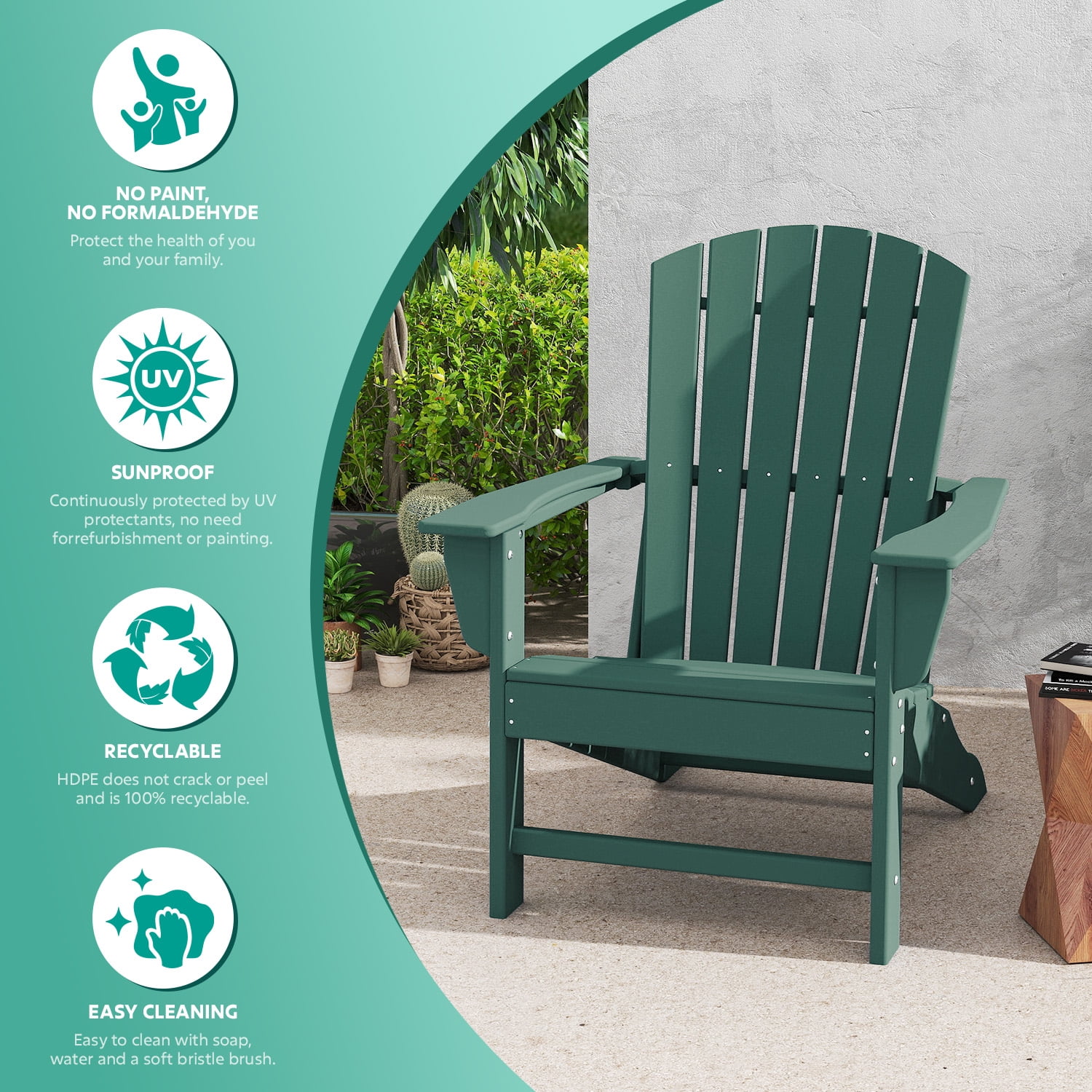 Hidpriva Adirondack Chairs, HDPE Weather Resistant Outdoor Chair w/ 400LBS Capacity for Patio, Garden and Fire Pit,Forest