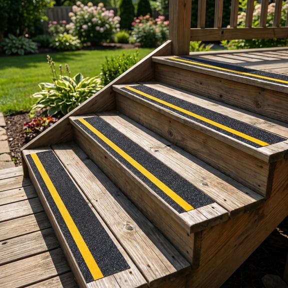 ETHZZLE 5-Pack Anti- Stair Treads with Reflective Safety Strips for Outdoor Wood and Concrete Steps