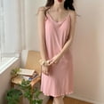 thumbnail image 4 of Clearance! Cqxid525 Women Nightgowns & Sleepshirts Womens Cotton Sleeveless Nightgown Spaghetti Strap V Neck Full Slip Sleep Dress Pajama Dress Pink 1PC, 4 of 4