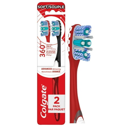 Colgate 360 Optic White Advanced Adult Manual Whitening Toothbrush, Soft, 2 Pack