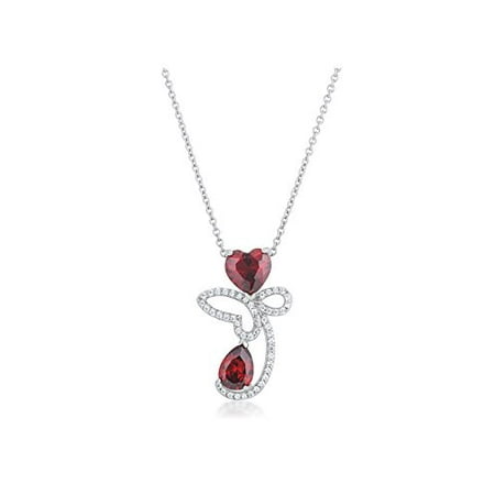 Abstract Heart Necklace - Clarise 3.2ct Garnet CZ Rhodium Abstract Heart Drop Necklace