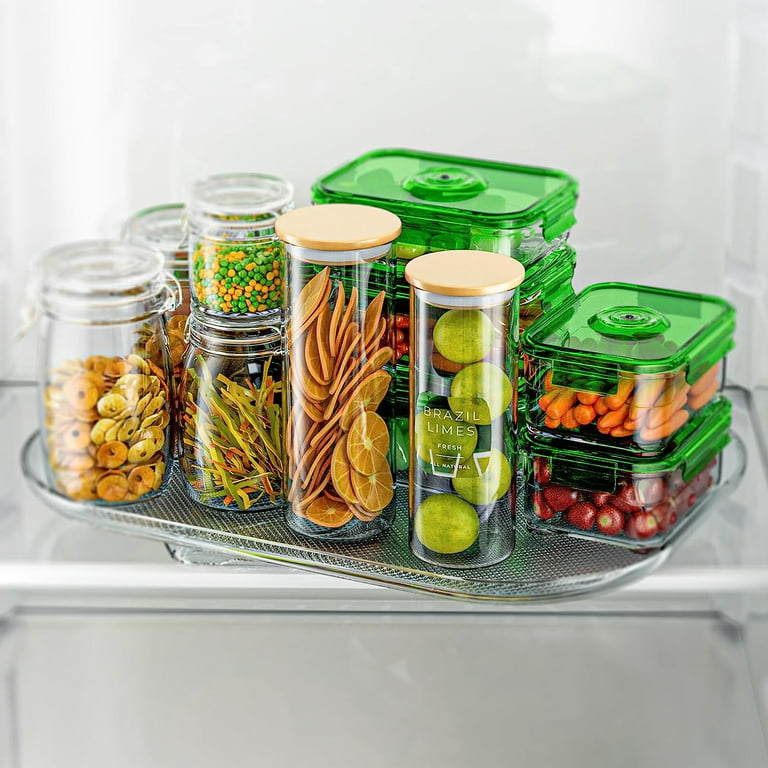 Square Lazy Susan Turntable Organizer for Refrigerator,Countertop Condiment  Storage Rack,15.7'' Rectangle Lazy Susan Clear Fridge Organizers and