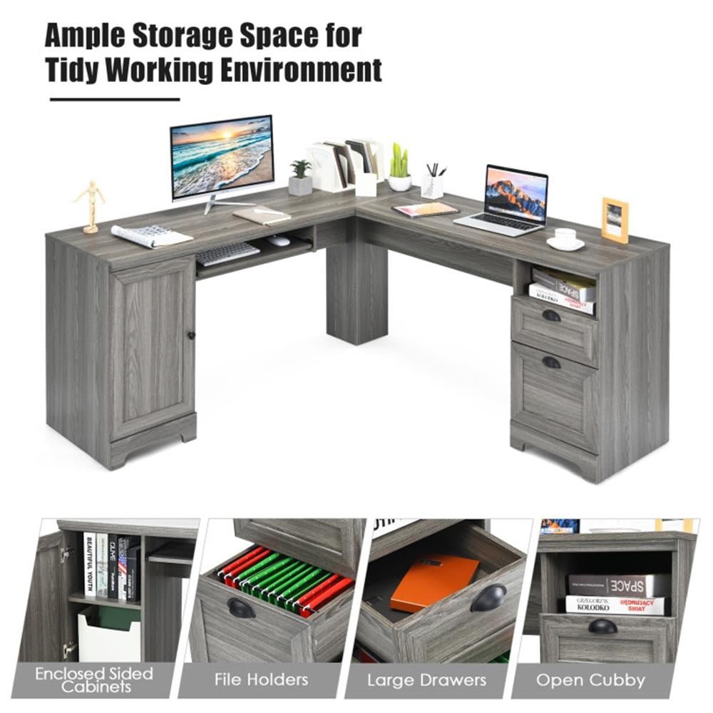 Demi Bonn 2-Drawer Home Office Desk with Steel Frame, Small Home Computer Desk Study Writing Table, Gray