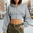 thumbnail image 2 of SGMVNU Women's Hoodies Casual Zip up Hoodies Cropped Cardigan Jacket Drawstring Hooded Sweatshirts Casual Long Sleeve Top Winter Clothes 2025(Light Gray, Size L), 2 of 9