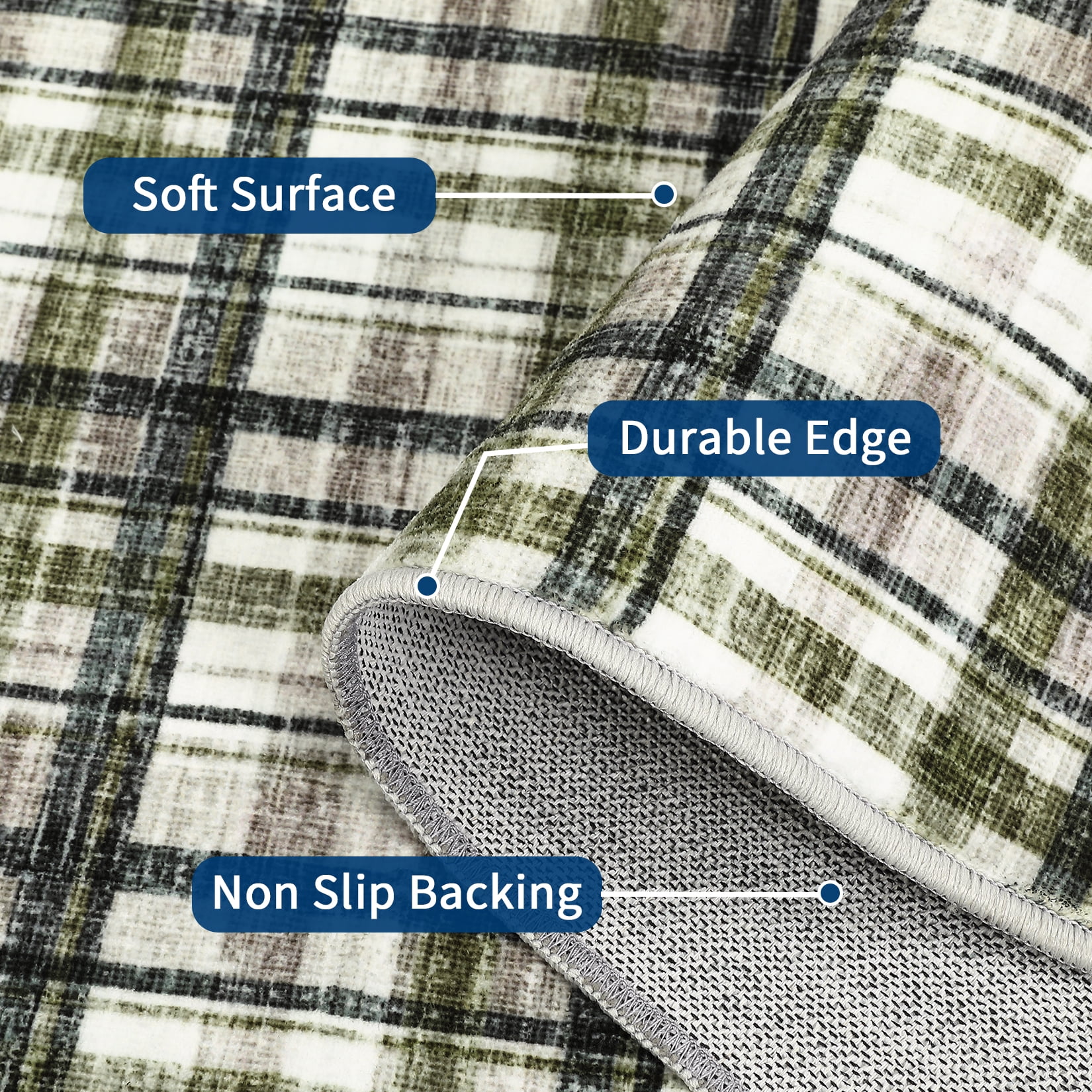 FairOnly 5'x7'Modern Geometric Plaid Non Slip Area Rug British Style Machine Washable Soft Non Shedding Rug for Living Room Bedroom,Green