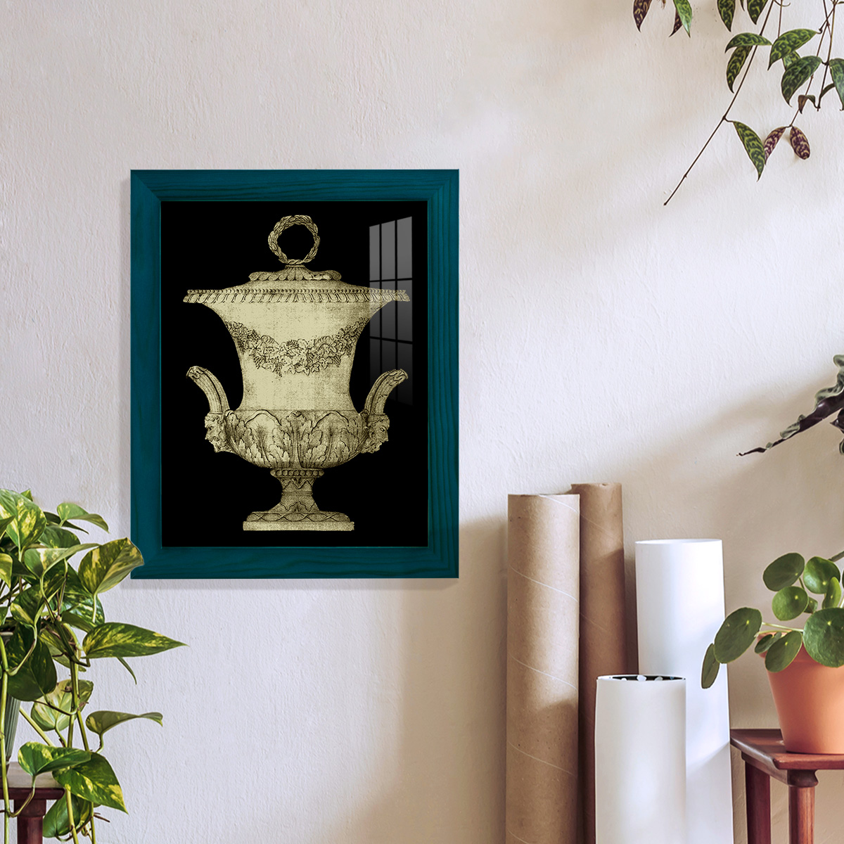 Garden Antiquities III -Framed Print w/glass-Ocean Blue