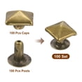 thumbnail image 3 of Uxcell 100 Set Square Pyramid Rivet 6mm Remaches de cuero, Studs metálicos para ropa, cinturones, bolsas, zapatos, punk rock, bronce, 3 of 6