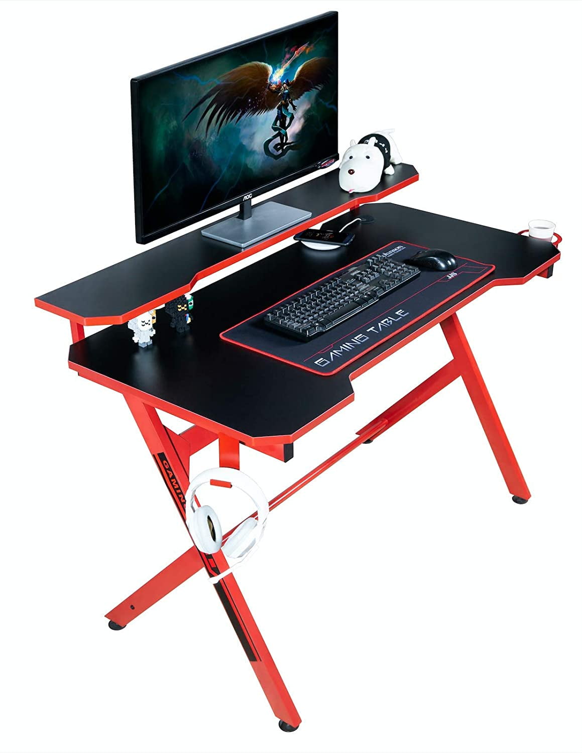 Home Computer Gaming Desk with Cup Holder Large Office Gaming PC Table Black 