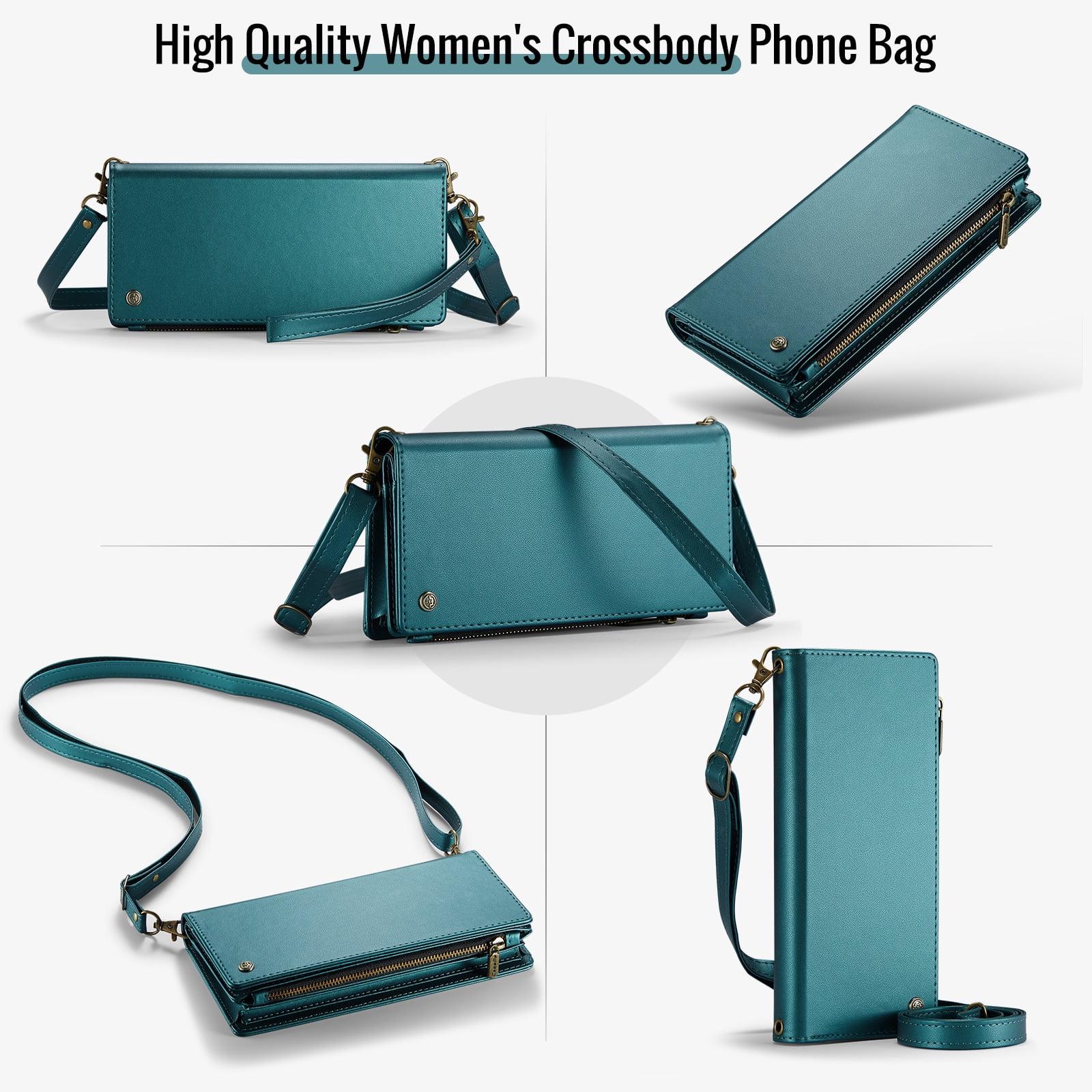 ELEHOLD Phone Bag Wallets for Women Girls,Luxury PU Leather Wallet Bag Crossbody Handbag with Phone Pocket Zipper Pocket Large Capacity Credit Card Holders Wriststrap Shoulder Strap,Green